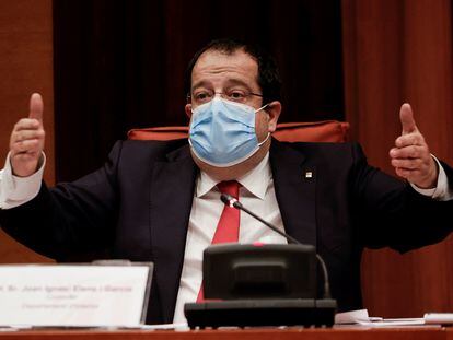 El consejero de Interior, Joan Ignasi Elena, durante su comparecencia en el Parlament.