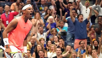 Nadal celebra un punto durante el partido contra Khachanov.