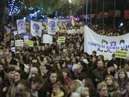 Marcha por el Día Internacional de la Eliminación de la Violencia contra la Mujer, el pasado lunes en Madrid.