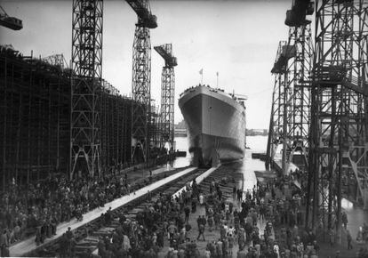 Foto de octubre de 1947 en los astilleros de Harland and Wolff en Belfast.
