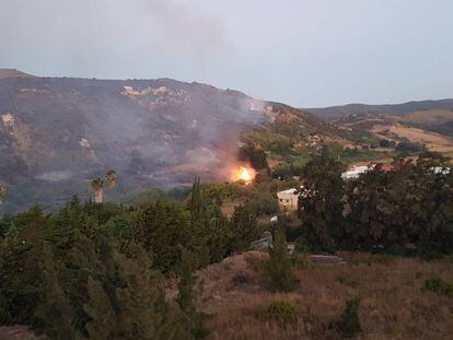 Un incendio forestal en Manilva (Málaga), este lunes.