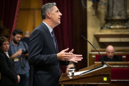 El líder del Partido Popular en Cataluña Xavier Albiol interviene en el Pleno del Parlament. 