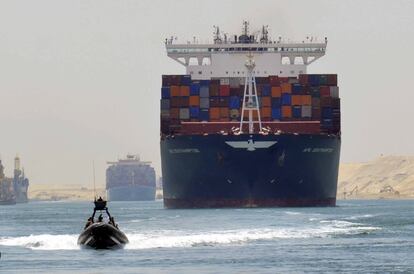 A ship crosses the Suez Canal, in a file photograph.