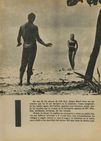 Los españoles se quedaron con las ganas de ver a Ursula Andress con uno de los bikinis más famosos de la historia del cine. Se tuvieron que contentar con ver a la actriz con este bañador