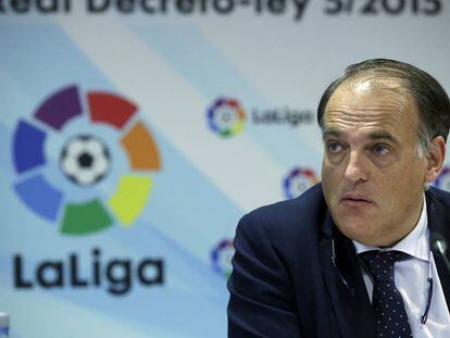 Tebas, presidente de la LFP, el 5 de mayo.