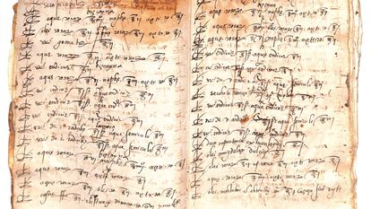 Recetario de medicina del siglo XVI donde se indica el nombre del paciente y la receta elaborada para él.