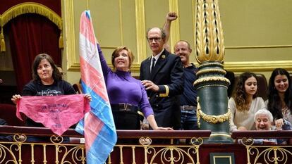 Miembros de entidades trans en la tribuna del Congreso durante el debate de la ley, el jueves.
