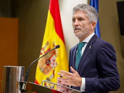 El ministro del Interior en funciones, Fernando Grande-Marlaska, tras la reunión del viernes en Madrid.
