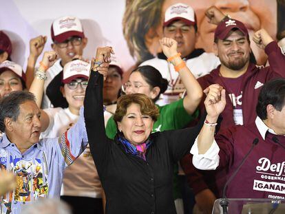 Delfina Gómez durante una conferencia de prensa en Toluca (Estado de México) el 4 de junio de 2023.