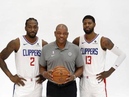 Kawhi Leonard, Doc Rivers y Paul George.