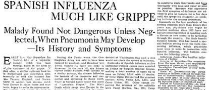 Noticia sobre la gripe española publicada en ‘The New York Times’, el 2 de noviembre de 1918.