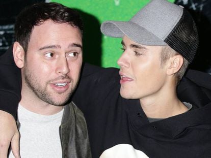 Scooter Braun y Justin Bieber, en Londres, en 2015.