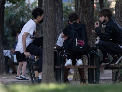 Jóvenes en un parque de Madrid.