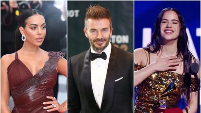 De izquierda a derecha, Georgina Rodriguez, David Beckham y Rosalía.