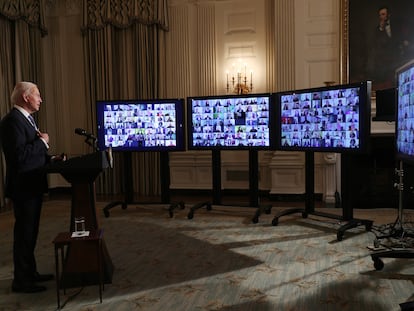 Joe Biden, en una ceremonia virtual en la Casa Blanca.