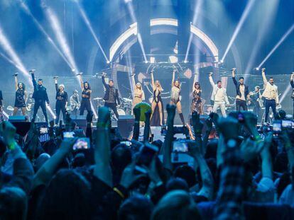 Los concursantes de 'OT 2017' durante un concierto en el Palau Sant Jordi en marzo de 2018.