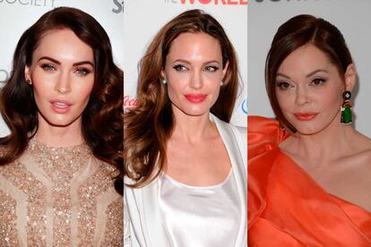 El caso de Megan Fox es expecialmente flagrante. Siempre es comparada con Angelina Jolie y ella misma se esfuerza en parecerlo. Pero la mala acción de su médico estético le ha hecho aproximarse más a la imagen de otra que tiene problemas de infiltraciones, Rose McGowan.