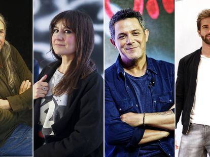 Desde la izquierda, Rosendo, Eva Amaral, Alejandro Sanz y Pablo Alborán.