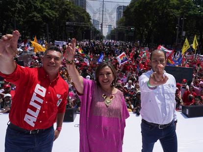 Alejandro Moreno, Xóchitl Gálvez y Marko Cortés, el 3 de septiembre en Ciudad de México.