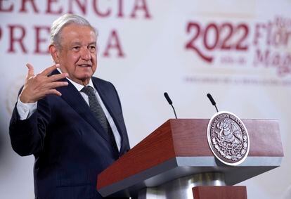 El presidente de México, Andrés Manuel López Obrador, en su conferencia de prensa del 23 de febrero.