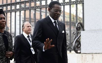 Teodoro Obiang, en el funeral por Su&aacute;rez.