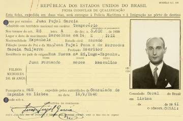 Identificación brasileña de Juan Pujol, dada a conocer este miércoles por el Archivo Nacional Británico.