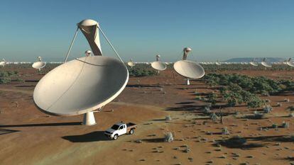 Ilustraci&oacute;n del conjunto de antenas del gran radiotelescopio SKA.