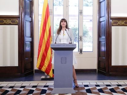 La presidenta del Parlament, Laura Borràs, en su comparecencia del pasado martes.