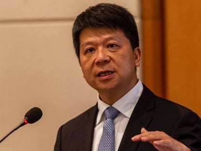 El presidente rotativo de Huawei Technologies, Guo Ping, durante la presentación de resultados.