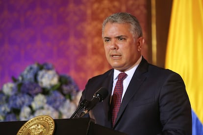 El presidente colombiano, Iván Duque, durante una rueda de prensa.