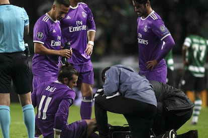 Bale tras lesionarse ante el Sporting.
