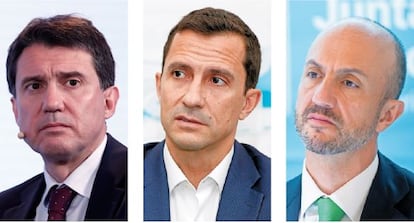 Los hermanos López-Belmonte (desde la izquierda): Juan (presidente y consejero delegado de Rovi); Javier (vicepresidente y director financiero) e Iván (vicepresidente).