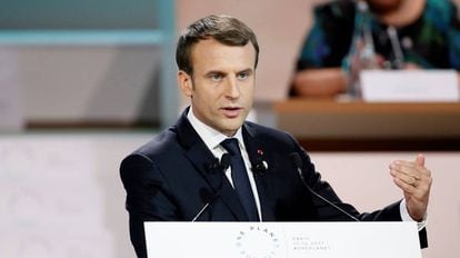 El presidente franc&eacute;s, Emmanuel Macron, durante el One Planet Summit en Paris, el 12 de diciembre de 2017. 