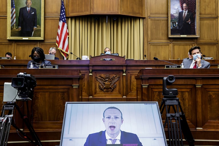 Mark Zuckerberg, durante una intervención por videoconferencia en una audiencia antimonopolio del Congreso de EE UU en julio.