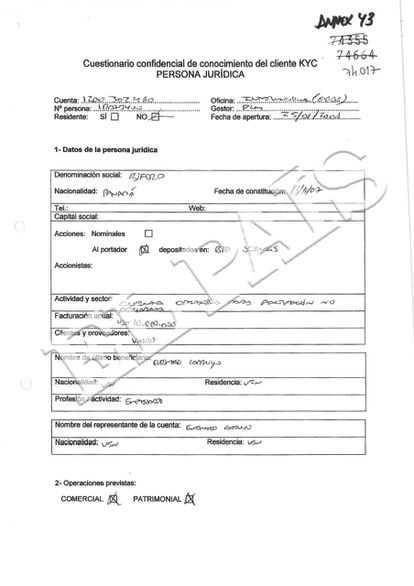 Documento de conocimiento del cliente de la cuenta en la Banca Privada d'Andorra (BPA) vinculada al exdirector financiero de PDVSA Eudomario Carruyo.