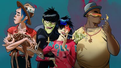 Los integrantes del grupo animado Gorillaz, proyecto liderado por Damon Albarn.