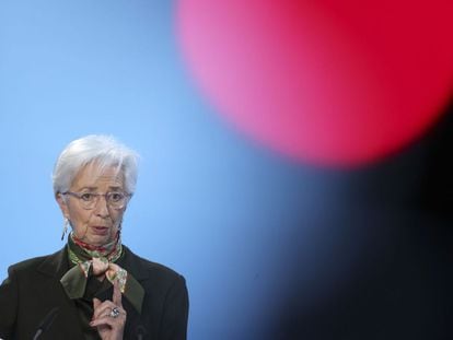 Christine Lagarde, presidenta del BCE, este jueves en Fráncfort.