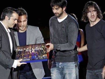 Borreg&aacute;n, Tom&aacute;s, Navarro y Puyol, capitanes del Barcelona, en 2013.
