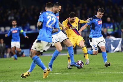Messi, en acción, durante el Nápoles-Barcelona de los octavos de final de la Champions.