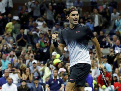 Roger Federer celebra su victoria ante Feliciano L&oacute;pez.