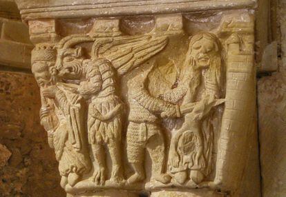 Escena de el diablo con Herodes, en San Juan de Duero (Soria).