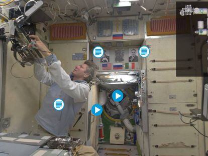 El cosmonauta Gennady Padalka, en el interior de la Estación Espacial Internacional, que puede recorrerse virtualmente con un programa multimedia de la ESA.