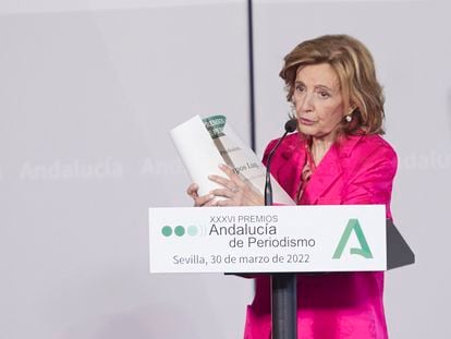La periodista María Teresa Campos, durante la entrega de los XXXVI Premios Andalucía de Periodismo en el Palacio de San Telmo.
