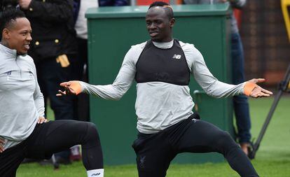 Sadio Mané, en el entrenamiento del Liverpool.