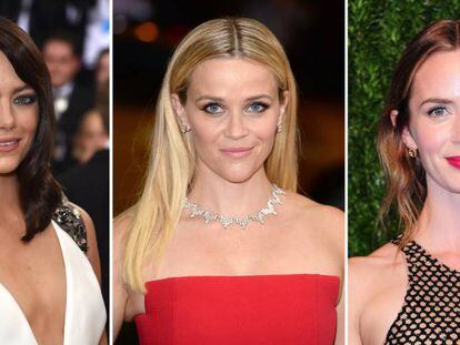 De izquierda a derecha, las actrices Emily Blunt, Emma Stone, Reese Witherspoon. 