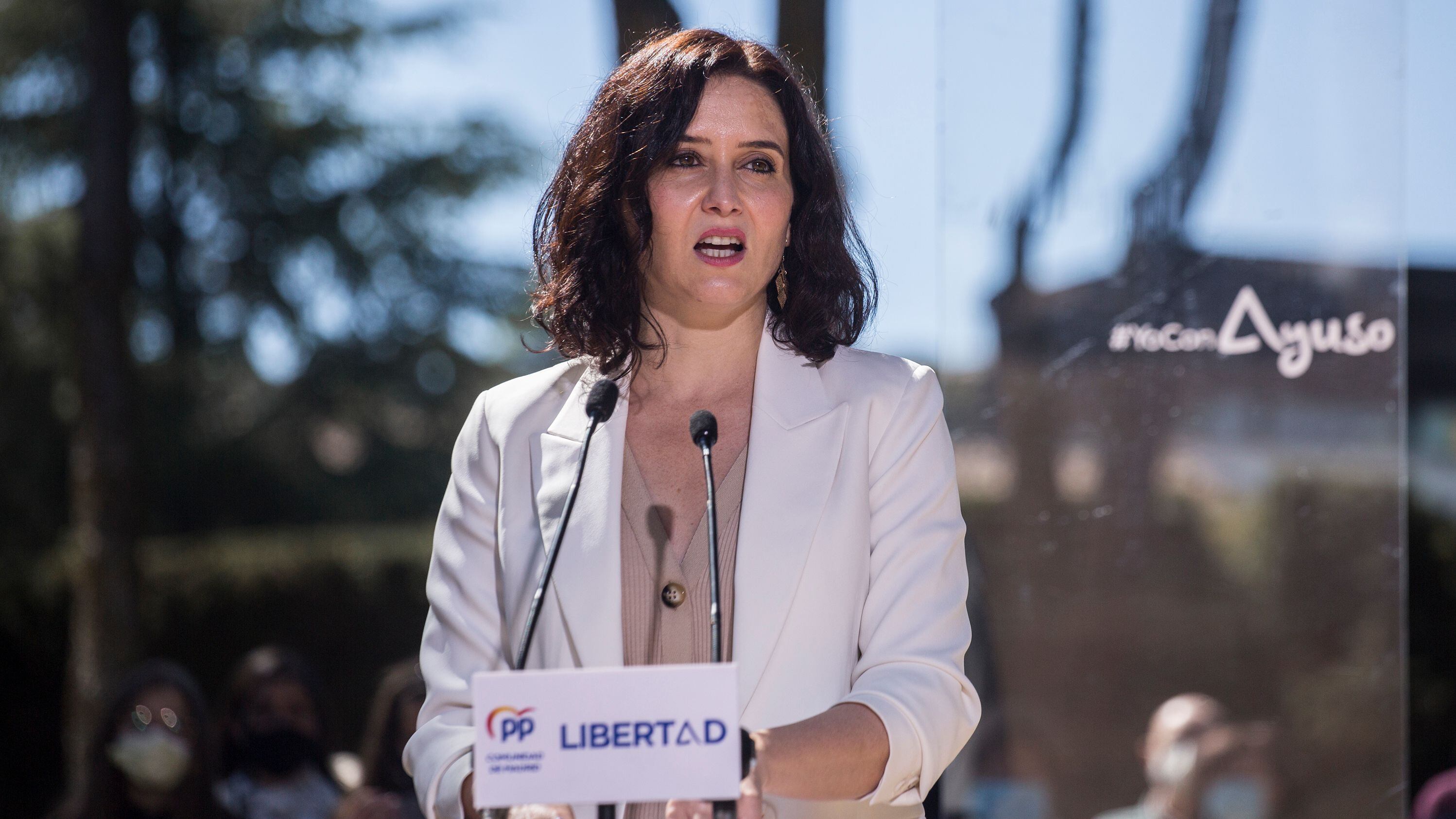 La presidenta de la Comunidad de Madrid y candidata a la reelección por el PP, Isabel Díaz Ayuso, en un acto en Collado Villalba.