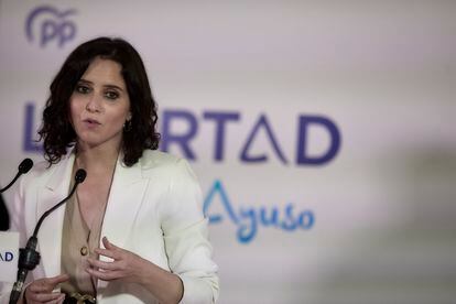 La presidenta de la Comunidad de Madrid y candidata del PP a la reelección, Isabel Díaz Ayuso, este martes.