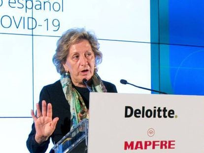 La presidenta de Unespa, Pilar González de Frutos, en el XXVII Encuentro del Sector Asegurador organizado por Deloitte, Mapfre y 'ABC'.